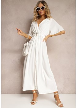 Biała Kopertowa Sukienka z Gumką w Talii i Paskiem Amperi ze sklepu Renee odzież w kategorii Sukienki - zdjęcie 172283799