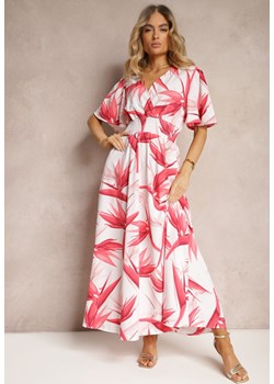 Różowo-Biała Kopertowa Sukienka Wiązana na Plecach z Gumką w Talii Jeteri ze sklepu Renee odzież w kategorii Sukienki - zdjęcie 172283819