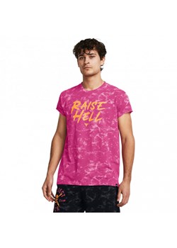 Męska koszulka treningowa Under Armour Project Rock Raise Hell Cap Sleeve T-Shirt - różowa ze sklepu Sportstylestory.com w kategorii T-shirty męskie - zdjęcie 172284296