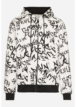 Biała Bluza z Kapturem Ozdobiona Napisami w Stylu Graffiti Masolia ze sklepu Born2be Odzież w kategorii Bluzy męskie - zdjęcie 172284656
