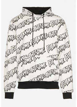 Biała Klasyczna Bluza z Kapturem i Kangurową Kieszenią Ozdobiona Nadrukiem Montia ze sklepu Born2be Odzież w kategorii Bluzy męskie - zdjęcie 172284658