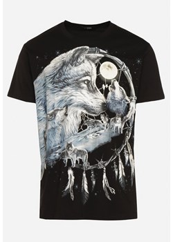 Czarna Koszulka Bawełniana z Dużym Nadrukiem na Przodzie Quexolia ze sklepu Born2be Odzież w kategorii T-shirty męskie - zdjęcie 172284706