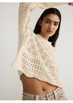 Reserved - Sweter z ażurowym splotem - kremowy ze sklepu Reserved w kategorii Swetry damskie - zdjęcie 172291188