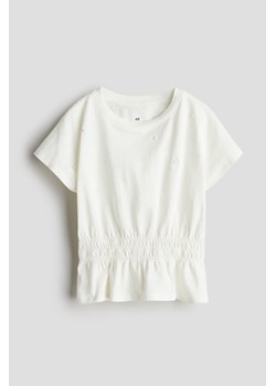 H & M - Top z bawełnianego dżerseju z baskinką - Biały ze sklepu H&M w kategorii Bluzki dziewczęce - zdjęcie 172292296