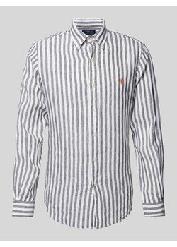 Koszula lniana o kroju custom fit ze wzorem w paski ze sklepu Peek&Cloppenburg  w kategorii Koszule męskie - zdjęcie 172293116