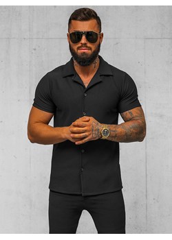 Koszula męska z krótkim rękawem czarna OZONEE O/Y963T ze sklepu ozonee.pl w kategorii Koszule męskie - zdjęcie 172299076