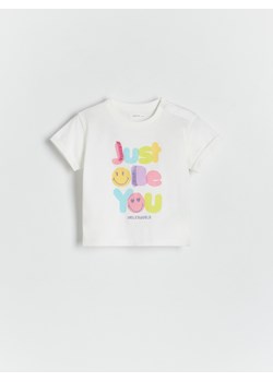 Reserved - T-shirt z aplikacją SmileyWorld® - złamana biel ze sklepu Reserved w kategorii Bluzki dziewczęce - zdjęcie 172300766