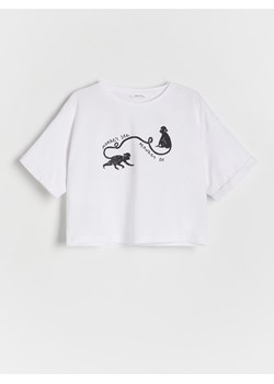 Reserved - Bawełniany t-shirt z aplikacją - biały ze sklepu Reserved w kategorii Bluzki dziewczęce - zdjęcie 172300895