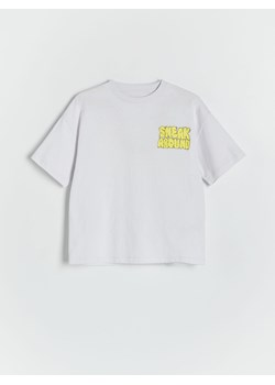 Reserved - T-shirt oversize z nadrukiem - jasnoszary ze sklepu Reserved w kategorii T-shirty chłopięce - zdjęcie 172300926