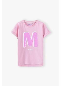 Bawełniany różowy t-shirt dziewczęcy z napisem Magic ze sklepu 5.10.15 w kategorii Bluzki dziewczęce - zdjęcie 172302017