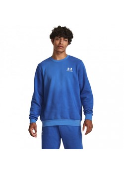 Męska bluza dresowa nierozpinana bez kaptura Under Armour UA Essential Flc Novelty Crw - niebieska ze sklepu Sportstylestory.com w kategorii Bluzy męskie - zdjęcie 172304699