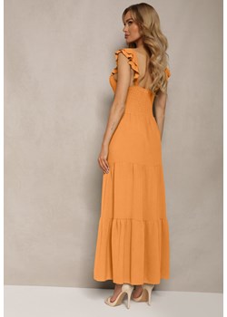 Pomarańczowa Sukienka z Kopertowym Dekoltem na Ramiączkach z Gumką w Pasie i Falbankami Ebiviana ze sklepu Renee odzież w kategorii Sukienki - zdjęcie 172307969