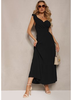 Czarna Sukienka z Kopertowym Dekoltem na Ramiączkach z Gumką w Pasie i Falbankami Ebiviana ze sklepu Renee odzież w kategorii Sukienki - zdjęcie 172307977