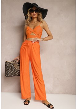 Pomarańczowe Spodnie High Waist z Ażurowym Wzorem Diemia ze sklepu Renee odzież w kategorii Spodnie damskie - zdjęcie 172308097