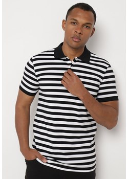 Biało-Czarna Klasyczna Bawełniana Koszulka Polo z Kołnierzykiem Zapinana na Guziki pod Szyją Betima ze sklepu Born2be Odzież w kategorii T-shirty męskie - zdjęcie 172308329