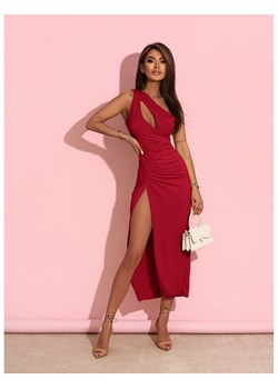 Elegancka midi sukienka na jedno ramię ATHENA - czerwona ze sklepu magmac.pl w kategorii Sukienki - zdjęcie 172309969