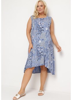 Niebieska Wiskozowa Sukienka z Dłuższym Tyłem bez Rękawów Fiema ze sklepu Born2be Odzież w kategorii Sukienki - zdjęcie 172313069
