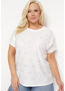 Biały T-shirt Koszulka z Krótkim Rękawem z Ażurowej Tkaniny Nispia ze sklepu Born2be Odzież w kategorii Bluzki damskie - zdjęcie 172313149