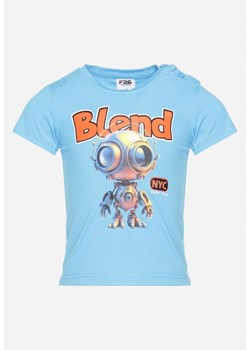 Niebieska Koszulka T-shirt z Elastycznej Bawełny z Zabawnym Nadrukiem Varnalia ze sklepu Born2be Odzież w kategorii T-shirty chłopięce - zdjęcie 172313436