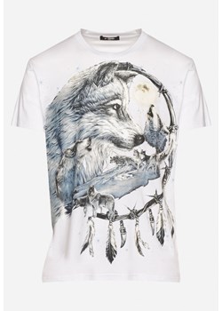 Biała Koszulka Bawełniana z Dużym Nadrukiem na Przodzie Quexolia ze sklepu Born2be Odzież w kategorii T-shirty męskie - zdjęcie 172313488