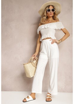 Białe Spodnie High Waist z Ażurowym Wzorem Diemia ze sklepu Renee odzież w kategorii Spodnie damskie - zdjęcie 172313768