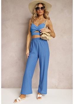 Niebieskie Spodnie High Waist z Ażurowym Wzorem Diemia ze sklepu Renee odzież w kategorii Spodnie damskie - zdjęcie 172313778