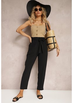Czarne Spodnie High Waist Wiązane w Pasie Wykończone Gumką w Talii Dimixi ze sklepu Renee odzież w kategorii Spodnie damskie - zdjęcie 172313829