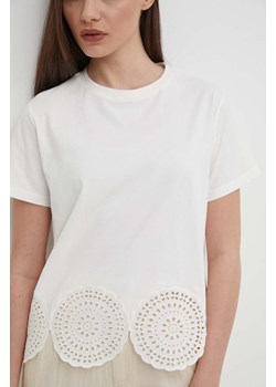 Sisley t-shirt bawełniany damski kolor beżowy ze sklepu ANSWEAR.com w kategorii Bluzki damskie - zdjęcie 172314689