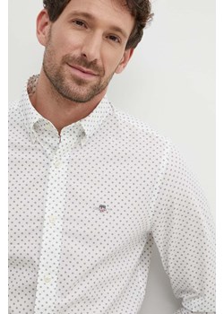 Gant koszula bawełniana męska kolor biały slim z kołnierzykiem button-down ze sklepu ANSWEAR.com w kategorii Koszule męskie - zdjęcie 172314848