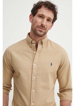 Polo Ralph Lauren koszula bawełniana męska kolor beżowy regular z kołnierzykiem button-down 710889739001 ze sklepu ANSWEAR.com w kategorii Koszule męskie - zdjęcie 172314857