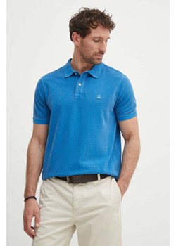 United Colors of Benetton polo bawełniane kolor niebieski gładki ze sklepu ANSWEAR.com w kategorii T-shirty męskie - zdjęcie 172314985