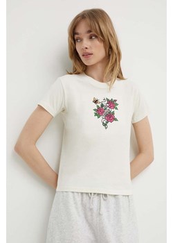 Superdry t-shirt bawełniany damski kolor beżowy ze sklepu ANSWEAR.com w kategorii Bluzki damskie - zdjęcie 172315305