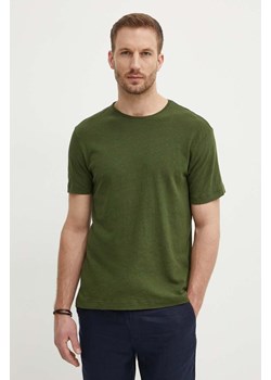 United Colors of Benetton t-shirt lniany kolor zielony gładki ze sklepu ANSWEAR.com w kategorii T-shirty męskie - zdjęcie 172315376