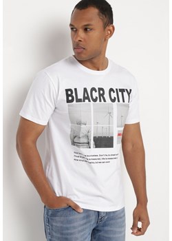 Biała Koszulka Bawełniana z Dużym Nadrukiem Ercia ze sklepu Born2be Odzież w kategorii T-shirty męskie - zdjęcie 172317799