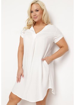 Biała Pudełkowa Sukienka z Nakładką przy Dekolcie z Wiskozy Moaneni ze sklepu Born2be Odzież w kategorii Sukienki - zdjęcie 172317959