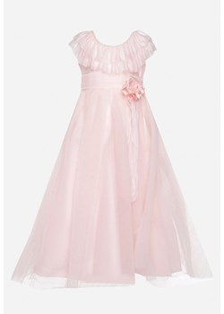Różowa Rozkloszowana Tiulowa Sukienka z Perełkami i Falbanką Aperitva ze sklepu Born2be Odzież w kategorii Sukienki dziewczęce - zdjęcie 172317978