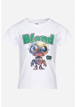 Biała Koszulka T-shirt z Elastycznej Bawełny z Zabawnym Nadrukiem Varnalia ze sklepu Born2be Odzież w kategorii Bluzki dziewczęce - zdjęcie 172318095