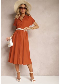 Pomarańczowa Sukienka Koszulowa z Lnem i Wiskozą Jucilla ze sklepu Renee odzież w kategorii Sukienki - zdjęcie 172318295