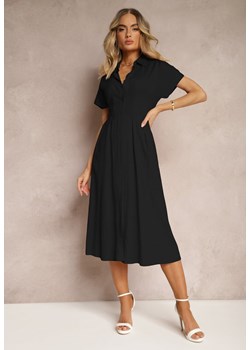 Czarna Sukienka Koszulowa z Lnem i Wiskozą Jucilla ze sklepu Renee odzież w kategorii Sukienki - zdjęcie 172318305