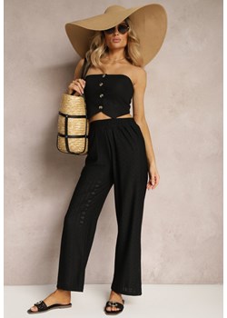 Czarne Spodnie High Waist z Ażurowym Wzorem Diemia ze sklepu Renee odzież w kategorii Spodnie damskie - zdjęcie 172318325