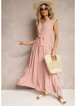 Ciemnoróżowa Sukienka z Paskiem w Talii o Rozkloszowanym Fasonie bez Rękawów Ellasin ze sklepu Renee odzież w kategorii Sukienki - zdjęcie 172318365