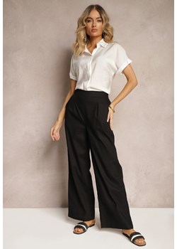 Czarne Spodnie z Bawełny i Lnem High Waist Kolalia ze sklepu Renee odzież w kategorii Spodnie damskie - zdjęcie 172318375