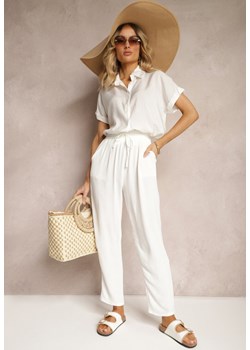Białe Spodnie Regular High Waist z Wiązaniem w Pasie Dimeca ze sklepu Renee odzież w kategorii Spodnie damskie - zdjęcie 172318465