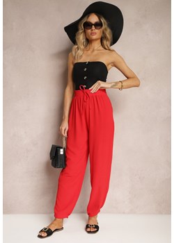 Czerwone Casualowe Spodnie High Waist Wykończone Gumką w Pasie Dimrue ze sklepu Renee odzież w kategorii Spodnie damskie - zdjęcie 172318485