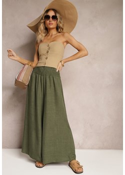 Ciemnozielone Szerokie Spodnie o Luźnym Fasonie High Waist Kremolia ze sklepu Renee odzież w kategorii Spodnie damskie - zdjęcie 172318505
