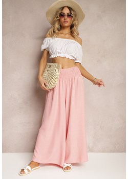 Różowe Szerokie Spodnie o Luźnym Fasonie High Waist Kremolia ze sklepu Renee odzież w kategorii Spodnie damskie - zdjęcie 172318515