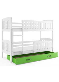 Białe łóżko piętrowe z zieloną szufladą 90x200 - Elize 3X ze sklepu Edinos.pl w kategorii Łóżka dziecięce - zdjęcie 172319569