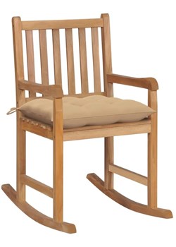Drewniany fotel bujany z beżową poduszką - Mecedora ze sklepu Edinos.pl w kategorii Fotele - zdjęcie 172319859