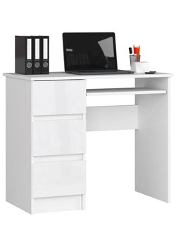 Białe klasyczne biurko z półkami połysk - Miren 5X ze sklepu Edinos.pl w kategorii Biurka i sekretarzyki - zdjęcie 172320057