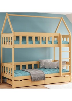 Drewniane łóżko piętrowe domek do pokoju dziecięcego, sosna - Gigi 4X 190x80 cm ze sklepu Edinos.pl w kategorii Łóżka dziecięce - zdjęcie 172320668